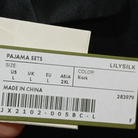 LILYSILK Pajama Set Womens Large Black 100% Mulberry Silk Machine Washable NWT - Picture 3 of 16